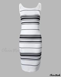 Olivia Mark - Sleeveless Striped Print Ribbed Bodycon Dress Ribbed Bodycon Dress, Strap Shoes, U Neck, Ribbed Neckline, Olivia Mark, Stripe Print, Canvas Shoes, Black N Yellow, Sleeve Styles