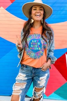 Soul Shine Graphic Tee Let Your Soul Shine, Happy Tees, Soul Shine, Cute Cardigans, Shades Of Turquoise, Bright Colored, Color Coral, Screen Printing Designs, Your Soul