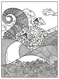 a black and white coloring book page with an image of a bird in the sky