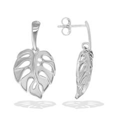 14K Yellow Gold Monstera Dangle Earrings. The Monstera Leaf measures approximately 3/4" in length. Tarnish Resistant Sterling Silver Drop Earrings, White Gold Long Drop Earrings, Silver 14k Gold Linear Earrings, White Gold Dangle Earrings Tarnish Resistant, Formal Tarnish Resistant Sterling Silver Linear Earrings, White Gold Dangle Earrings With Polished Finish, Monstera Leaf, Fine Jewels, Dangle Earrings