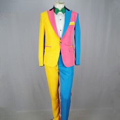 Great shopping ideas for Irregular Colorful Men's Suits Stage Outfits Male Singer Host Blazers Pants Suit, Mens Coats Jackets Fitted Multicolor Suits For Party, Fitted Multicolor Color Block Pants, Fitted Multicolor Sets With Pockets, Multicolor Fitted Sets With Pockets, Fitted Multicolor Suits For Spring, Colorful Pantsuit, Outfits Nightclub, Clown Suit, Cheap Suits