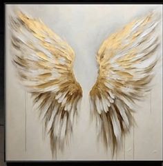 an abstract painting with gold and white wings