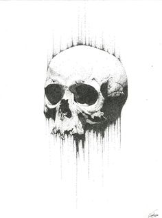 a black and white drawing of a skull