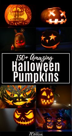 pumpkins with the words, 150 amazing halloween pumpkins