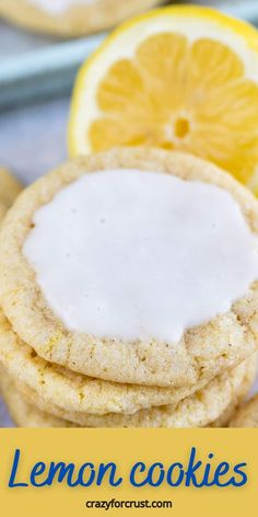 lemon cookies are stacked on top of each other