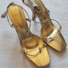 Lulus Gold Sandals. 8.5. Square Toe. Never Worn. Gold Sandals With Padded Heel For The Beach, Gold Strappy Heels For Summer, Gold Strappy Heels For Spring, Adjustable Gold Heels For Spring, Adjustable Gold Block Heels, Gold Adjustable Closed Toe Heels, Adjustable Ankle Strap Gold Heels, Gold Strappy Sandals In Synthetic Material, Adjustable Gold High Heels