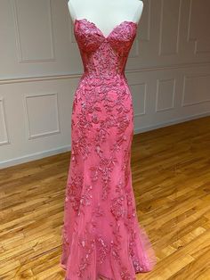 Sweetheart Neck Pink Mermaid Lace Prom Dresses, Pink Mermaid Lace Formal Graduation Dresses Prom Dresses Pink, Red Lace Prom Dress, Lace Prom Dresses, Formal Dresses Graduation, Mermaid Prom Dresses Lace, Strapless Prom Dress, Pink Mermaid, Graduation Dresses