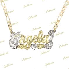 Personalized full diamond cut script name plate necklace tone , all gold or silver have your classic old school style name plate made for you or someone special free chain and gift box free ship within us made and ship from us any name up to 9 letters Custom Name White Gold Nameplate Necklace, Engraved Custom Nameplate Necklace For Anniversary, Engraved White Gold Nameplate Necklace, White Gold Nameplate Jewelry With Names, White Gold Nameplate Necklace, White Gold Nameplate Necklace For Anniversary, Custom Nameplate Necklace In White, White Custom Nameplate Necklace, Anniversary Nameplate Name Necklace With Hallmarks