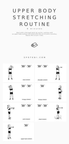 the upper body stretching routine is shown in black and white, as well as an exercise chart