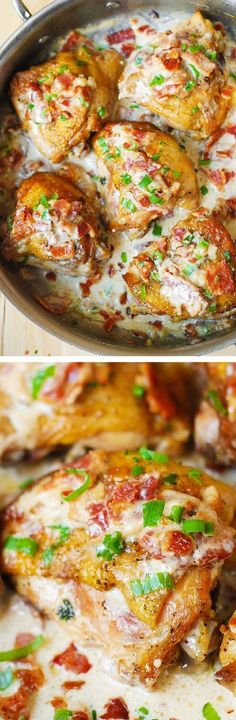 Recipe Chicken Thighs, Pan Fried Chicken Thighs, Glazed Chicken Thighs, Bacon Sauce, Bone In Chicken, Pan Fried Chicken, Ice Bear, Lchf Recipes, Gluten Free Recipes For Dinner