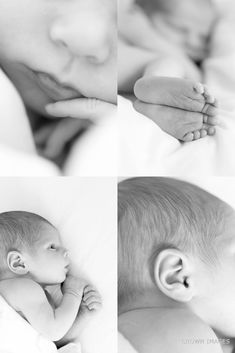 two pictures of a baby sleeping with their hands on his head