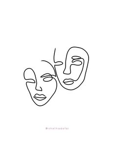 two masks with faces drawn in one line