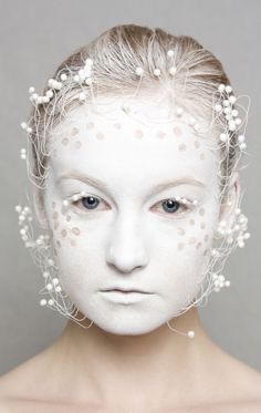 the face paint isnt necessary, but simple and lovely flowers or white decorations glued into the hair is so nice. titania fairies White Face Paint Makeup, Paint Makeup, White Face Paint, Extreme Makeup, Face Paint Makeup, Creative Makeup Looks, Halloween Makeup Looks