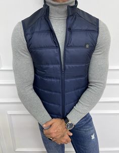 Bojoni Shagori Slim Fit Special Design Blue Vest | BOJONI Blue Vest, Blue Vests, Mein Style, Special Design, Fashion News, Fall Winter, Turtle Neck, Slim Fit, Blue