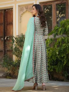 This is a beautiful 2-piece set. The set comes with printed & embroidery anarkali style gown has v neck, ankle length & full sleeves teamed organza dupatta with hand embroidery detailing. Total No of Set-2 Kurta Fabric: Chanderi Dupatta Fabric-Organza Work Done on Kurta- Print & embroidery detailing. Kurta Length-Ankle Length Sleeve Length: Full Sleeves Neck: V Neck Style: Anarkali Color: Blue & Maroon Occasion: Party Wear Washing Instructions: Hand Wash or Dry Clean V Neck Anarkali, Embroidery Anarkali, Chanderi Dupatta, Printed Embroidery, V Neck Style, Embroidery Detailing, Print Embroidery, Organza Dupatta, Full Sleeves