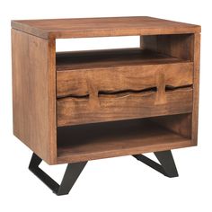 Madagascar Nightstand   Nightstands Moe's Four Hands, Mid Century Modern Furniture, Old Bones Furniture Company, https://www.oldbonesco.com/ Brown Nightstands, Metal Nightstand, Oil Based Stain, Wood And Steel, Rustic Lodge, Bedside Tables Nightstands, Wood Nightstand, Open Spaces, Metal Drawers