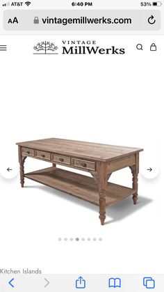 an old coffee table with drawers on it