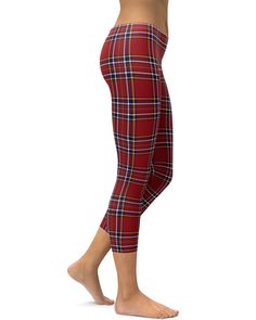 Next to our Irish Green Tartan Leggings we've created the Gearbunch Deep Red Tartan Capris. Red is the color of extremes. It’s the color of passionate love, seduction, adventure and it's also a magical and religious color. The deep red color with with navy blue, white and gold stripes makes for a bright and colorful tartan design. Soft, stretchy fabric with a firm fitting elastic waistband, these printed capri leggings are perfect for all your favorite sports and hobbies. Be Happy, Be Bright, Be You with Gearbunch.