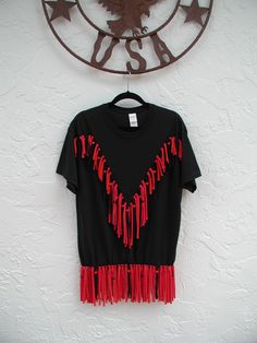 Fringe TShirt, Red and Black, Adult Large, Black TShirt, Hippie T-Shirt, T-Shirt with Fringe, Costume TShirt, Gift For Her, Red Fringe Shirt by rrdesigns561 on Etsy https://www.etsy.com/listing/720575953/fringe-tshirt-red-and-black-adult-large Fringe Costume, Black Hippie, Fringe Tshirt, Fringe Shirt, Red Fringe, Hippie T Shirts, Ceramic Candle Holders, Palm Beach Fl, Large Gift