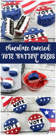 I Voted "Sticker" Chocolate Covered Oreos for Election Day Quick And Easy Sweet Treats, Finger Desserts, Patriotic Food, Patriotic Desserts, Kids Cooking Recipes, Covered Oreos, Oreo Recipes, Kinds Of Desserts, Soft Sugar Cookies