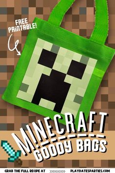 Craft the perfect Minecraft party surprise with these Creeper Goody Bags! With the free printable, these fun party favors are so easy to make and can be personalized for all of the kids. Plus, you can use the face on both bags and boxes. You can even use the creeper face for other decorations and Minecraft themed ideas. Simply print, glue, and fill with treats for an unforgettable birthday party! Diy Minecraft Party Favors, Minecraft Party Favors