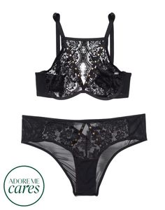 Emmeline Black Plus Lace Matching Bra And Panties Set | Adore Me Lace Bra With Lace Closure For Night Out, Coquette Lace Bra For Night Out, Low-cut Black Bra With Lace Closure, Delicate Lace Bra For Night Out, Black Low-cut Bra With Lace Closure, Chic Bra, Black Lace Bralette, Adore Me, Bra And Panty Sets