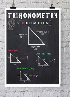 a blackboard with some different types of triangles and their names on it, along with the words trigonometry soh toa