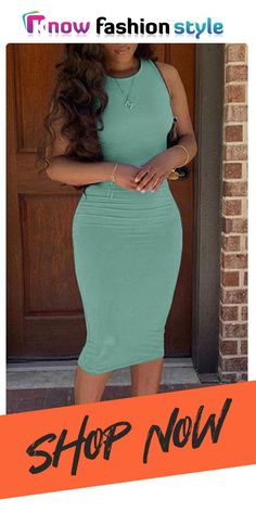 Sky Blue Casual Solid Split Joint O Neck Pencil Skirt Dresses Green Casual Solid Color Bodycon Dress, Casual Green Solid Color Bodycon Dress, Casual High Waist Summer Dress, Casual High-waist Summer Dress, Summer Knee-length Slim Fit Bodycon Dress, Fitted Midi Skirt Solid Color, Slim Fit Midi Dress For Summer, Stretch Solid Color Midi Skirt, Solid Non-stretch Knee-length Bodycon Dress