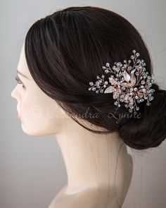 Rose Gold Bridal Hair Piece with Crystals - Cassandra Lynne Rose Gold Bridal Hair Piece, Gold Bridal Hair Accessories, Rose Gold Headpiece, Bridal Hair Ornaments, Bride Hair Piece, Braid Accessories, Bride Headband, Bridal Hair Piece, Bridal Accessories Jewelry