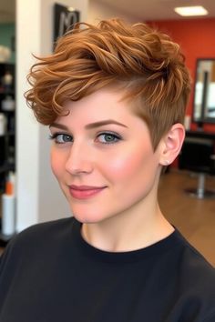 30 Chic & Modern Pixie Short Haircut Inspirations Strawberry Blonde Pixie Haircut, Short Copper Hair Pixie Hairstyles, Honey Blonde Pixie, Pixie Short Haircut, Medium Pixie, Short Copper Hair, Pixie Grow Out, Hairstyle Pixie, Best Short Hair