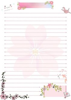 a pink lined paper with flowers and birds on the border, in front of a white background