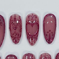 Pink Gel Nail Designs, Ornamental Nails, Press On Designs, Press On Nail Designs, Frame Nails, Length Nails, Purple Nail Art, Press On, Nails Purple