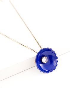 Beautiful statement pendant necklace is featuring cobalt blue enameled flower, clear Swarovski crystal and delicate antique polished brass chain. Scalloped edge circle is hand cut from copper sheet and then shaped to form a flower. Flower is then enameled using torch fired glass enamel and clear crystal is layered on top to add hint of sparkle. Very elegant, pretty and feminine design Vintage inspired Colorful necklace will go beautifully with both casual and dressy outfits Necklace can become u Brass Chain Necklace, Dainty Choker Necklace, Colorful Necklace, Dainty Choker, Copper Sheets, Inspired Necklace, Fire Glass, Flower Pendant Necklace, Statement Pendant