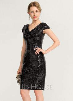 [AU$ 136.00] Sheath/Column Cowl Neck Knee-Length Sequined Cocktail Dress (016170862) Arielle Dress, Knee Length Cocktail Dress, Cocktail Dresses Online, Cowl Dress, Two Piece Homecoming Dress, Sequined Dress, Sequin Cocktail Dress, Column Dress, Dress Cocktail