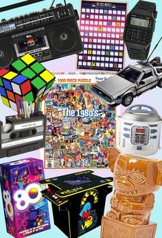 a collage of toys, games, and other items from the 80s's