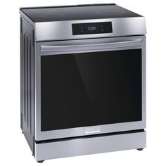 a stainless steel oven with the door open