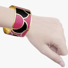 Two Tone Indian Bracelet Pink Enamel Jewelry For Party, Pink Enamel Party Jewelry, Pink Metal Bangle Bracelet, Black Enamel Bangle Bracelet, Adjustable Pink Metal Bangle, Chic Pink Bracelets For Party, Indian Bangle Bracelets, Pandora White, Evil Eye Hand