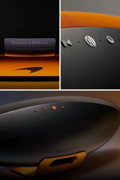 an orange and black speaker with the words bowers & williams on it's side