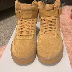 Brand New, Never Worn Kids Sized Nike Air Force Ones High. Equivalent To Women’s Size 7 Casual Suede Basketball Shoes With Boost Midsole, Casual Leather High-top Sneakers With Air Max Cushioning, Casual Suede Low-top Basketball Shoes, Nike Casual Suede High-top Sneakers, Casual Nike Air Force 1 Mid-top With Gum Sole, Suede Basketball Shoes For Sports, Suede Round Toe Basketball Shoes For Sports, Suede Round Toe Basketball Shoes, Casual High-top Nike Air Force 1