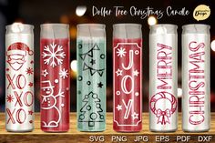 six christmas candles with different designs on them