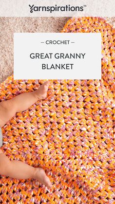 Great Granny free crochet baby blanket pattern using Bernat Baby Blanket Calico yarn. Wrap them up in this lively crochet blanket. The more advanced crocheter will appreciate the beautiful stitchwork on this cozy and tactile crochet blanket. Your tot will love to grab onto the squishy yarn. This pattern will keep you engaged from start to finish with a variety of techniques, like working in rounds, chains, double crochet, single crochet, slip stitch, and more. Free crochet blanket pattern.