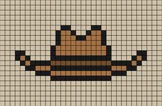 A pixel art template of a brown cowboy hat. Cowboy Perler Beads, Cowboy Pixel Art, Pixel Cowboy, Western Alpha Pattern, Cow Alpha Pattern, Cowboy Bebop Cross Stitch, Cowboy Crochet, Bullet Journal Ideas Templates