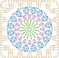 an image of a cross stitch pattern in blue, pink, and green on a white background