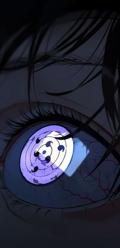 an anime character's eye is shown in the dark