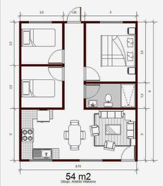 the floor plan for a small house with two bedroom and living room in one area