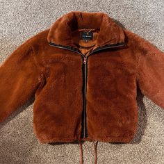 Brand New Lucky Brand Super Soft Faux Fur Bomber Jacket In Rust Brown. Pictures Have Been Taken With & Without Flash To Give You A More Accurate Description Of The Beautiful Rust Brown Color. Size Xs Measurements Pictured Incredibly Soft & Cozy Trendy Orange Outerwear, Trendy Orange Long Sleeve Outerwear, Trendy Orange Outerwear With Pockets, Hooded Orange Outerwear For Fall, Brown Pictures, Lucky Brand Sweater, Jersey Jacket, Work Wear Women, Knit Jacket