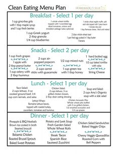 Clean Eating Menu Plan. A free weekly clean eating menu plan with breakfast, snack, lunch and recipes for dinner. Eat well, eat delicious, eat clean. Simple Clean Eating Meal Plan, Clean Eating Menu, Clean Eating Diet Plan, Clean Eating Plans, 7 Day Meal Plan, Clean Eating Meal Plan, Menu Planners, Diet Vegetarian, Healthy Meal Plans