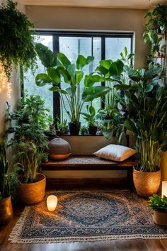 low light plants in a meditation room with no sunlight Meditation Porch Ideas, Lighting For Plants Indoor, Plant Nook Ideas, Zen Plants Indoor, Meditation Nook Small Spaces, Small Meditation Corner In Bedroom, Small Meditation Corner, Meditation Corner Ideas, Plants For Dark Rooms