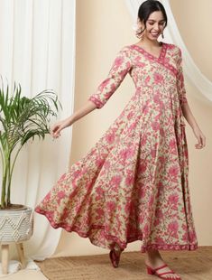 Indian Women Floral Cotton Anarkali Flared Kurta Kurti New Dress Top Tunic Dress | eBay Kurti Long, Cotton Anarkali, Kurta Design, Weave Fabric, Kurta Designs, Dress Top, Top Fabric, Anarkali, Indian Dresses