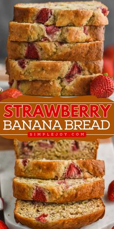 Whip up a delightful surprise for Mom with this Strawberry Banana Bread recipe! Perfect for Mother's Day brunch, it's quick and bursting with sweet strawberries and bananas. A homemade treat for Mother's Day she'll surely adore! Fastest Bread Recipe, Strawberry Banana Bread Recipe, Easy Quick Bread, Strawberry Banana Bread, Quick Bread Recipes Easy, Dessert Breads, Quick Bread Recipe, Strawberry Bread, Walnut Bread